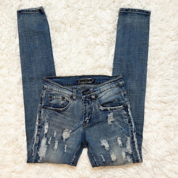 Decibel Jeans Decibel Mens Jeans 28 X 3 Skinny Distressed Ripped Light Wash Stretch Denim